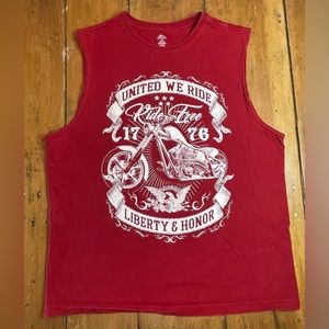 Vintage United We Ride Patriotic Men's Red Sleeveless Motorcycle Shirt Size L